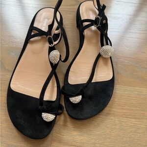 Stuart Weitzman
Suede Crystal Embellishments T-Strap Sandals